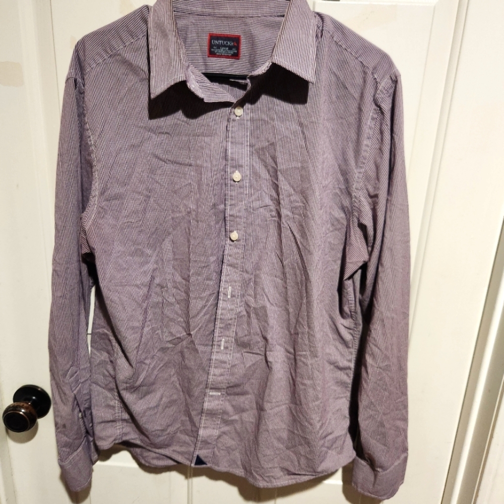 Untuckit Mens Plaid Long Sleeve Button Shirt Purple Casual Office Large